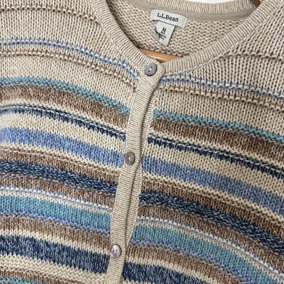 L.L. Bean Knit Striped Button Front Cardigan Sweater Women’s Sz Med 100% Cotton - Picture 3 of 12